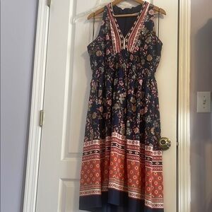 Black and Blue Sleeveless Halter Midi Sundress